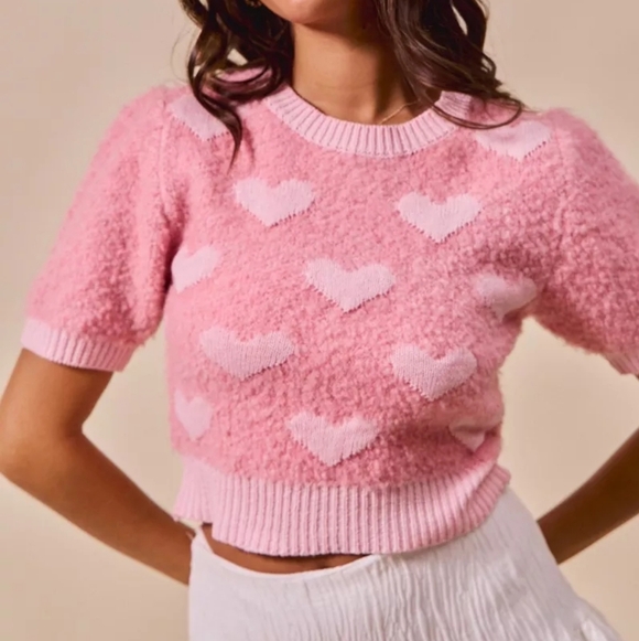 So Me Pink Knit Sweater with Heart Design - Picture 2 of 4